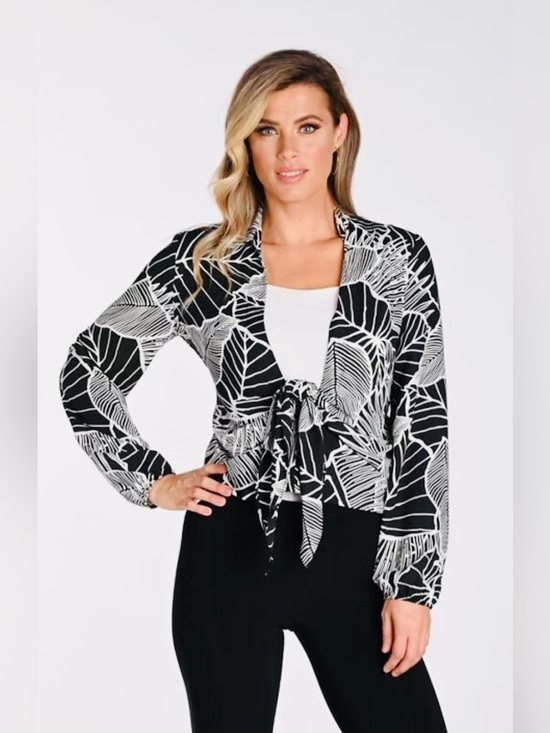 Frank Lyman Design Dresses & Skirts - Frank Lyman Design Black and White Leaf Tie-Front Blouse